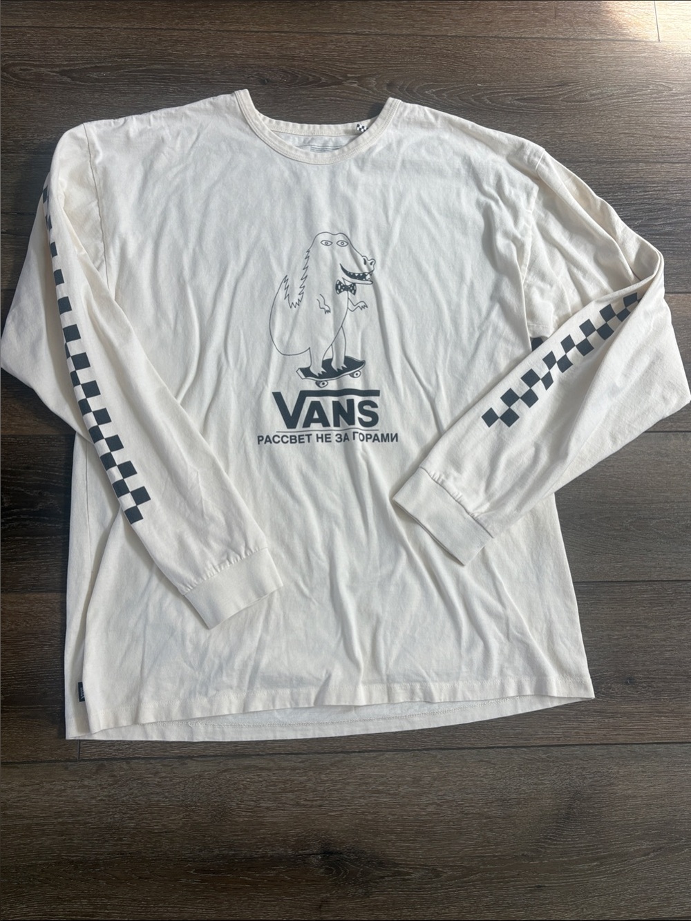 Vans Long Sleeve Tee with Checker Sleeve Stripes